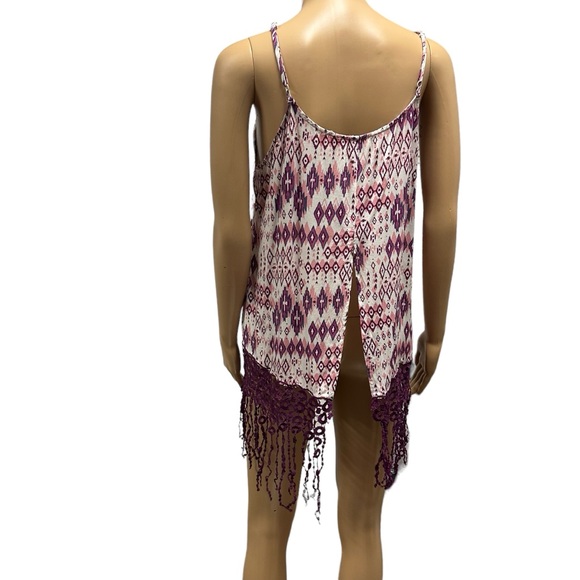 Umgee Boho Long Fringe Slit Back Spaghetti Strap Tank Top Blouse Womens Medium - Picture 3 of 10